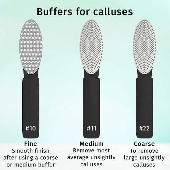 foot callus buffers in 3 grits, coarse, medium and fine