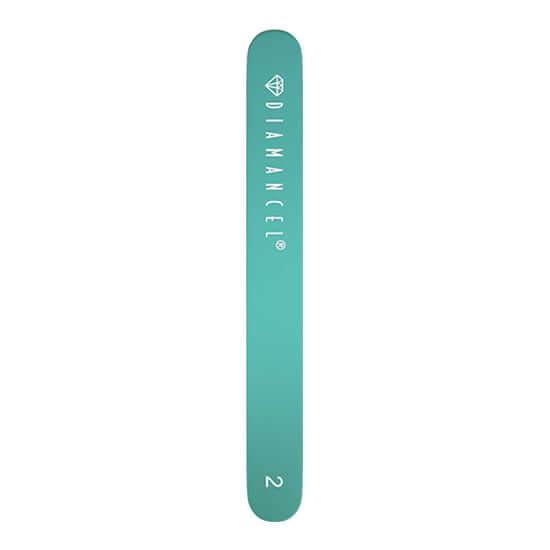 turquoise back side of a Diamancel medium grain diamond nail file for natural nails of average thickness. in regular size 18 cm